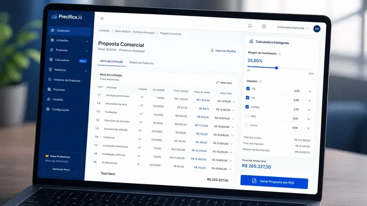 Tela do sistema PrecificaJá em um notebook